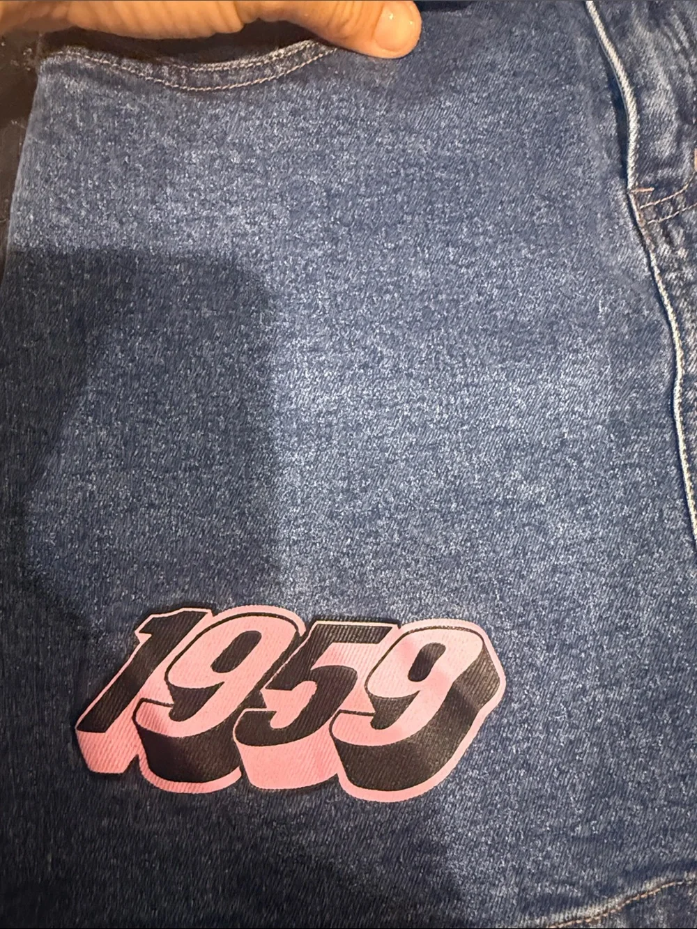 Barbie Blue Denim Mini Skirt with Pink Graphic Patches